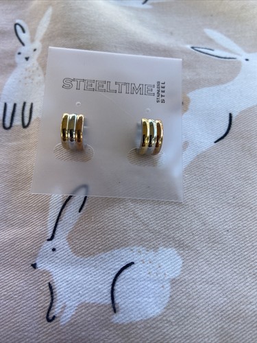 Hoop Huggies Earrings Jewelry Yellow Gold Tone Stainless Steel Shiny Crystals 6627fe4ea5bb34940c9cfe5e