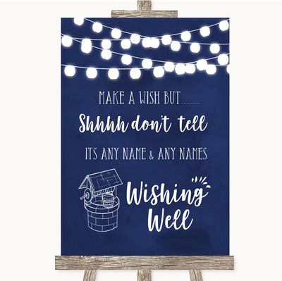Personalisiertes Hochzeitsschild dunkelblau Aquarell Lichter Wunschbrunnen Botschaft