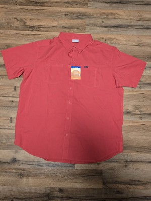 NWT Columbia Red Eagle Lake Omni-Shade 40 UPF Short Sleeve Shirt Red Sz XL
