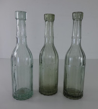Antique Pepper Sauce Bottles 3 Aqua Glass Fluted Top Victorian Originals Trio