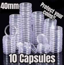 40mm Coin Holder Collection Round Plastic Clear Container Case 10pc M11