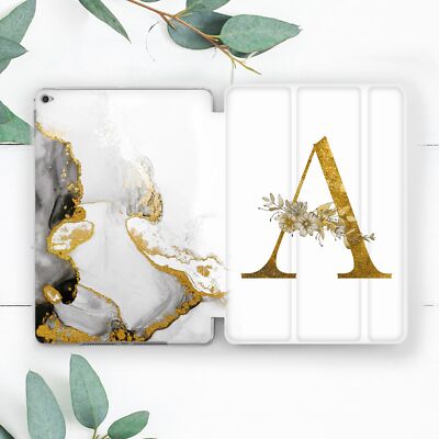 Custom Monogram Golden Marble Case For iPad 10.2 Pro 12.9 11 9.7 Air 4 5 Mini