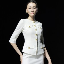 Women's New Elegant Tweed Professional Coat Button Slim Fit Long Sleeve Jackets