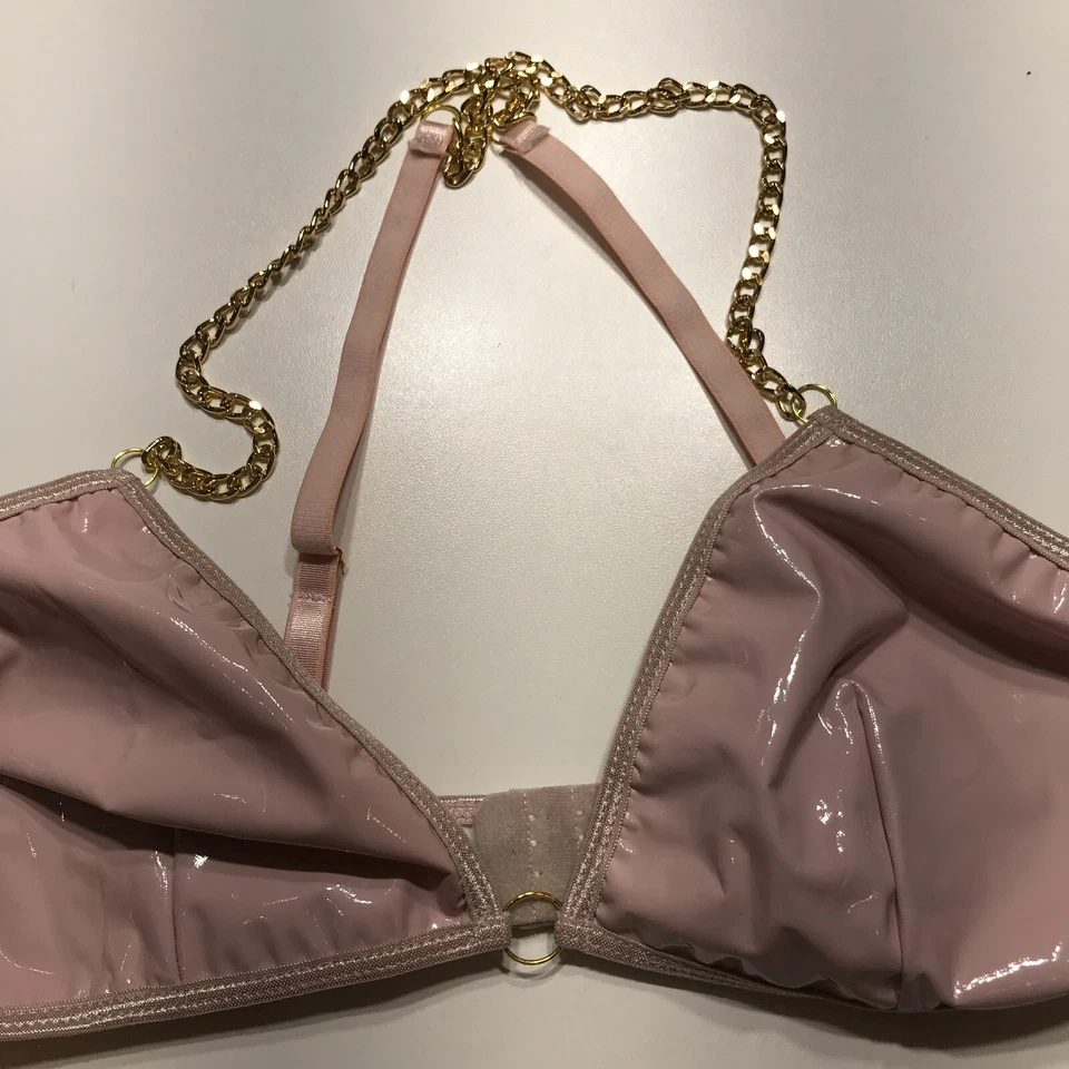 Avid Love Sexy Bra Top Womens Large Pink Faux Leather Chain Strap Clubwear - Изображение 4 из 4
