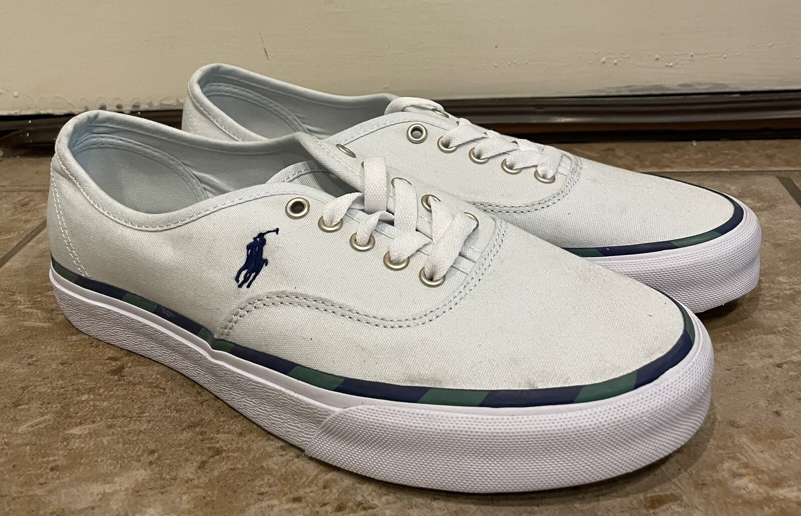 NUOVE scarpe polo Ralph Lauren Keaton pony in tela blu chiaro uomo 8 5