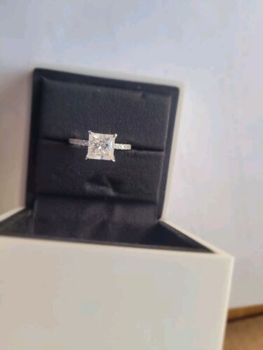 2.5CT Princess Cut Moissanite Sz 7.5 Engagement Ring 14K White Gold Plated 925 - Picture 4 of 6