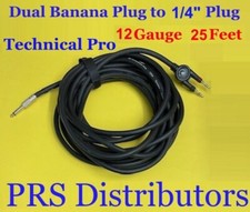 Dual banana to 1/4" Plug DJ Guitar Amp Speaker Cable 25 ft 12 AWG Technical Pro