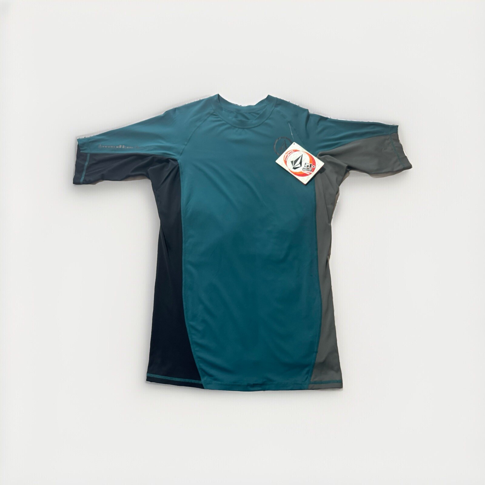 NWT Volcom Modtech 51+ Anti-UV Short Sleeve Rash Guard Green Black Gray Size XXL