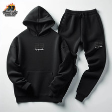 Men's Black Black Tracksuit Set To Match Jordan Retro 'Black Cat' Hoodie Joggers