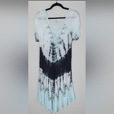 Y2K Tie Dye Midi Maxi Dress One Size Blue Lace Up Fairy Goth Grunge Hippie Boho