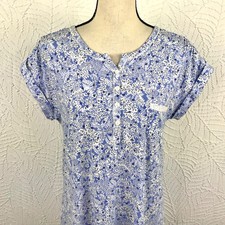 Miss Elaine Size M Nightgown Blue Floral Knit Prairie Cottagecore Grannycore
