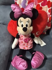 Disney Store Minnie Mouse Plush 10" Stuffed With Pink Bow and RARE Pink Dress,