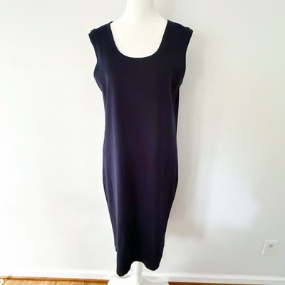 Ming Wang Sleeveless Sheath Shift Midi Dress Women Medium Career Minimalist Navy