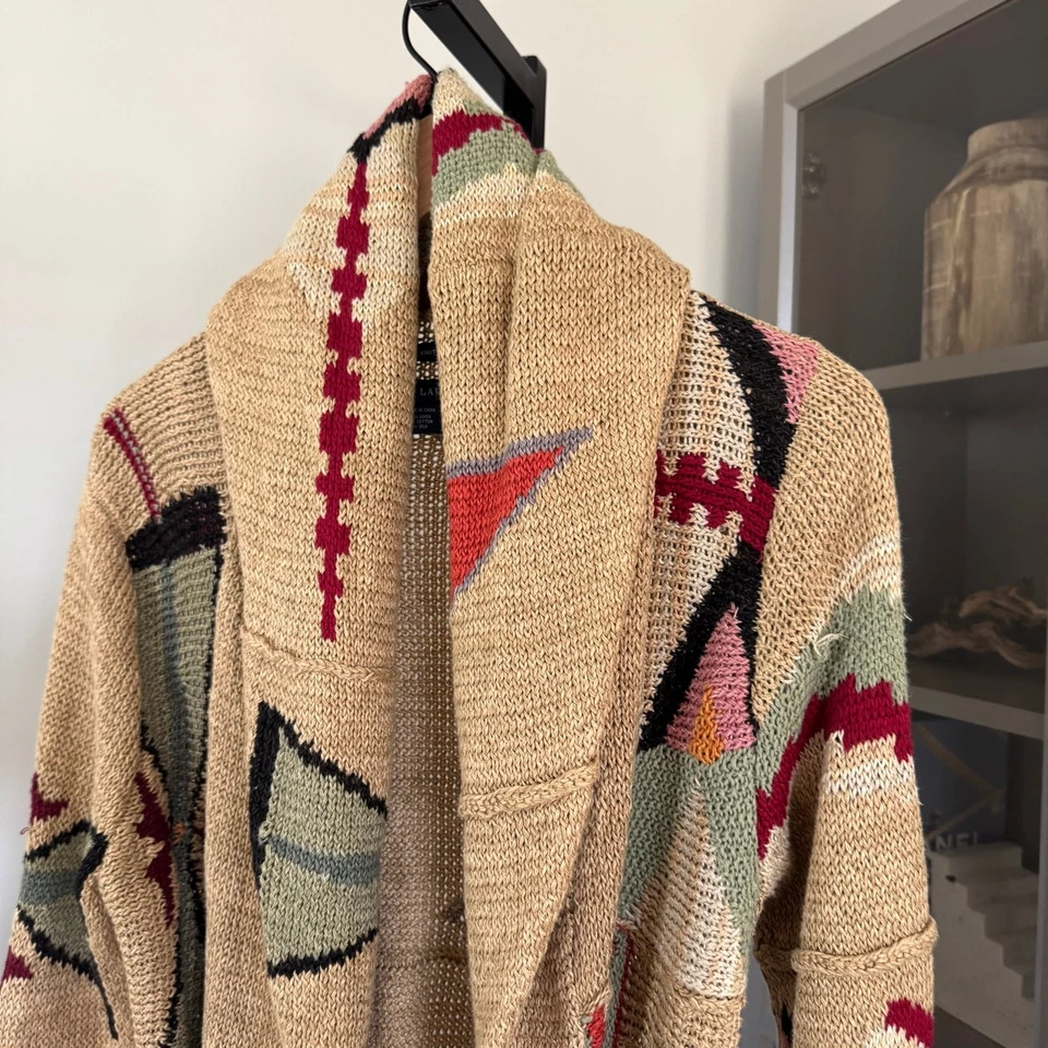 Cárdigan Ralph Lauren Southwestern Intarsia Tejido Cinturón M Suéter de Lino Azteca Foto 2 de 4
