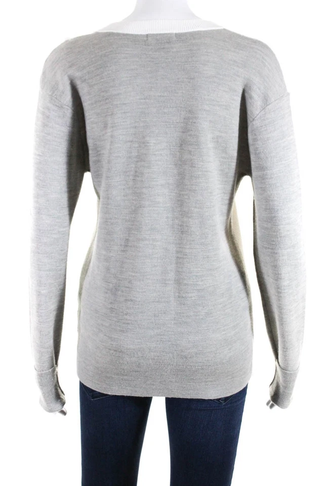 Suéter ALC Para Mujer Bolsillo Front Cuello Redondo Blanco Gris Lana Talla Mediana Foto 3 de 4