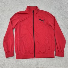 Puma Track Jacket Mens Large Red Mock Neck Logo Graphic Full Zip Pockets
