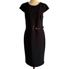 Portmans Black Dress AU 12/ US 8 Black Gold Belt Midi