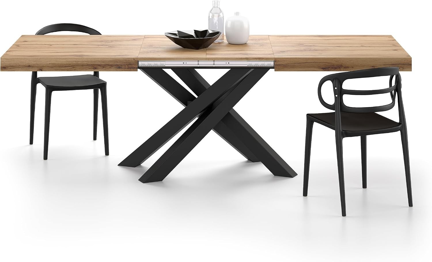 Mobili Fiver, First Extendable Table, 120(200) x80 cm, Rustic Oak, Made In Italy 29 Mobili Fiver, Emma 160(240) x90 cm Extendable Table, Rustic Oak with Black