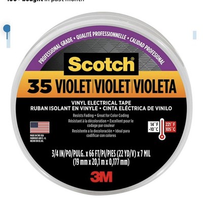 3M Scotch Vinyl Color Coding Electrical Tape 35, 3/4 in x 66 ft, Violet (1 Roll)