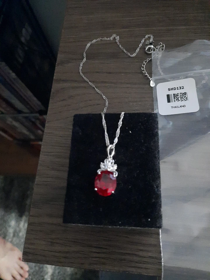 Совершенно новый JTV #SHD132:Red Lab создал рубин и белый cz род над SS 18»adj ожерелье - Изображение 2 из 2