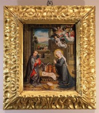 Dipinto antico Natività Gesù David 16/17 secolo Olio su rame Scuola fiamminga