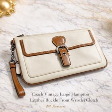 Vintage Coach Large Hampton Leather Buckle Front Wristlet Clutch Wallet