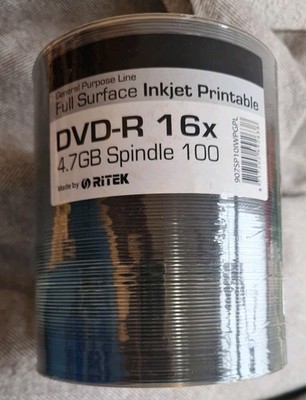 100x Stück Ritek DVD-R 4,7Gb 16x Inkjet vollflächig bedruckbar 23-118mm DVD 100