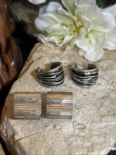 32. Vintage Sterling Silver 925 Wide Half Hoop Stud Earrings 2pr 25.5g