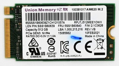 Union Memory 512GB M.2 2242 NVMe PCIe SSD Lenovo FRU 5SS1B60640