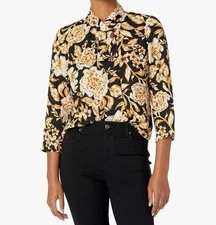 New Sz Extra Large 💛🖤 Tahari ASL Women's Baroque Chiffon Black Top Blouse