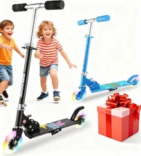 LED Scooter Foldable Lightweight with 3 Levels Adjustable Handlebar for Girl Boy