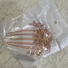Rose Gold Clear Crystal Floral Bridal Hair Comb Metal Chain Wedding Accessory