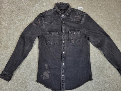 Zara Jeanshemdjacke Damen Distressed schwarz