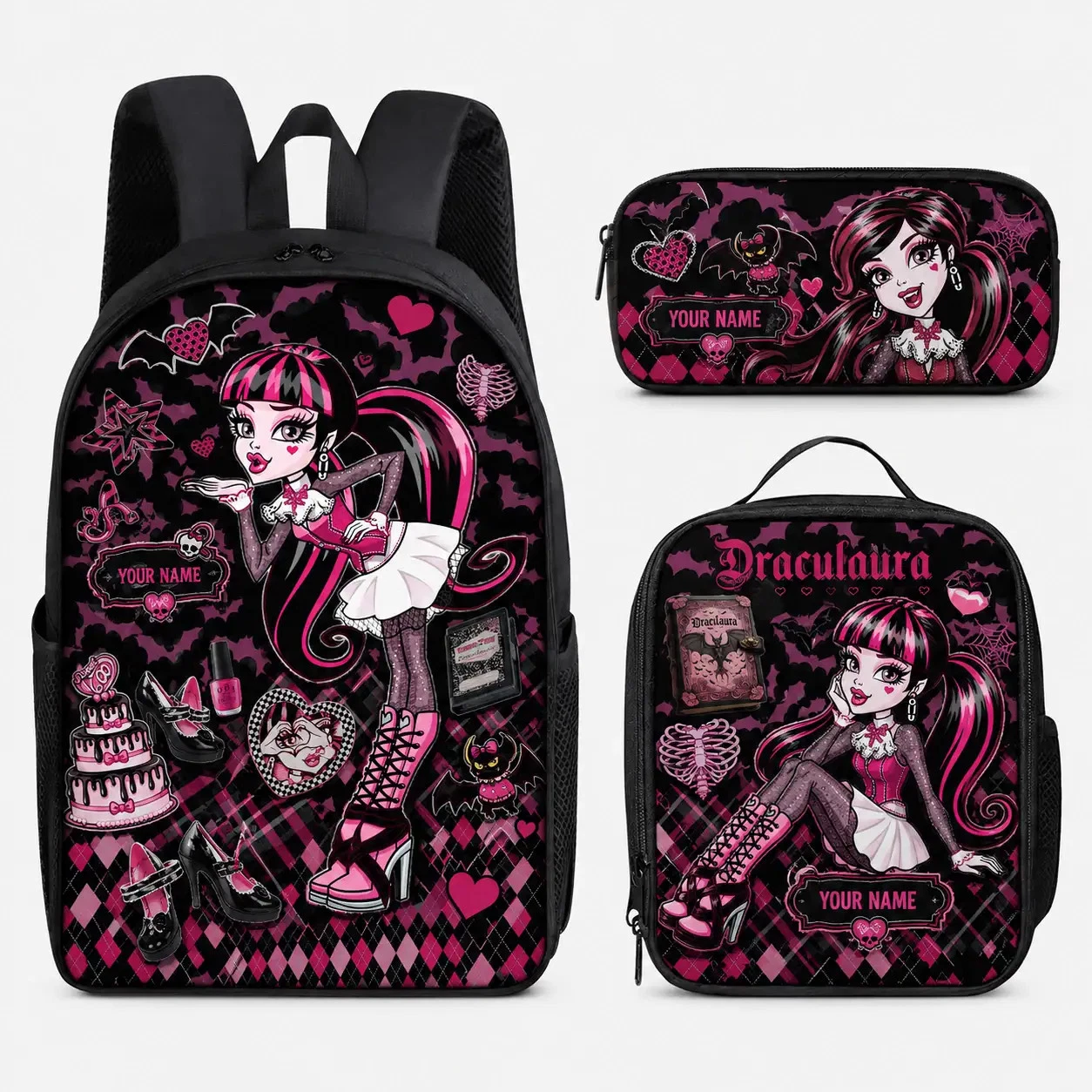 Custom Name Monster High Draculaura School Backpack 3 Piece Set