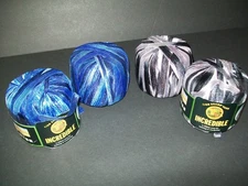 Lion Brand Ribbon Yarn Incredible Lot of 4 Balls 100% Nylon Blues/Blacks New