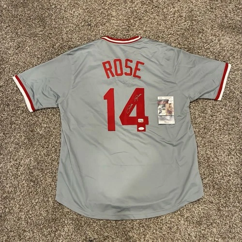 Pete Rose Signed Cincinnati Pro Style Grey Baseball Jersey (JSA)