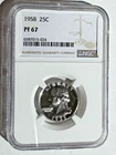 1958 Proof Washington Quarter 25C Graded PF67 by NGC; Slight Die Rotation