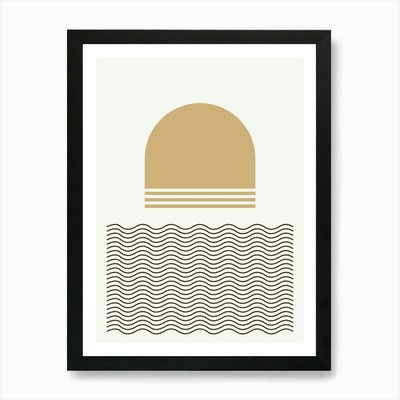 Boho Sonne Wellen flach abstrakt Design gerahmt Wandbild Poster Leinwanddruck Bild