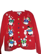 Vintage Tiara International Christmas Collection Knit Ugly Sweater Snowman Red M