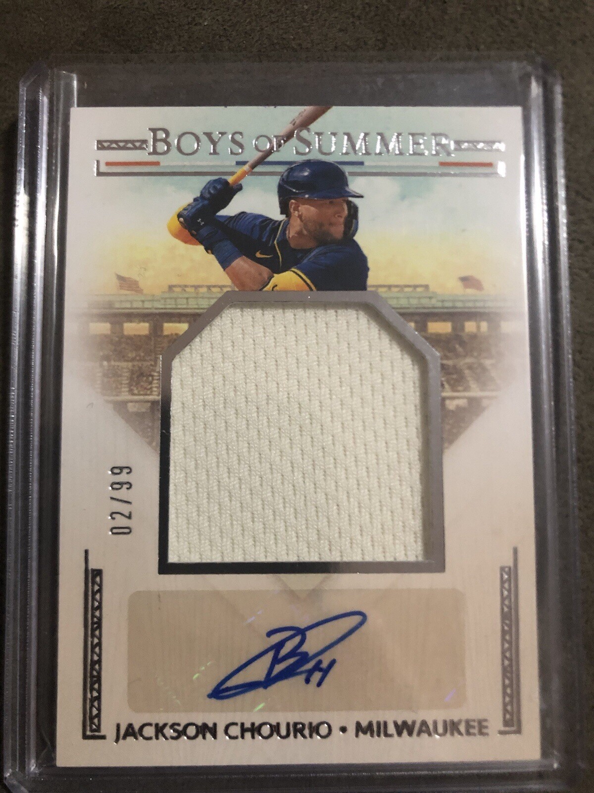 2024 Panini Boys of Summer Jackson Chourio Jumbo Relic Auto 02/99 Brewers JMS-JC
