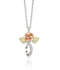 Mount Rushmore Black Hills 925 Sterling Silver Gold Rose Flower Cross Chain ...