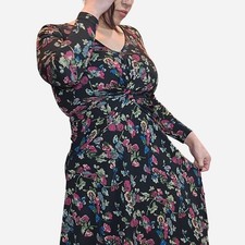 Lauren Ralph Lauren Floral Twist Front Jersey Midi Dress Black Multi Sz 4