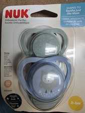 NUK Orthodontic Silicone Pacifier Glow in the Dark BPA-Free Blue Gray 0-6m