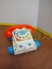 Vtg 1961 Fisher Price Chatter Box Telephone Pull Toy Wood Base