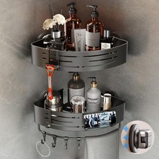 2-Tier Corner Shower Caddy Bathroom Organizer Storage Shelf No Drilling 8 Hooks