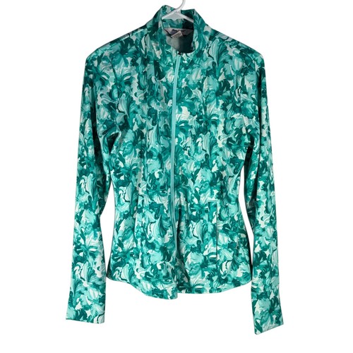 Tommy Bahama Active Green Floral Track Jacket Full Zip M Abstract Athleisure