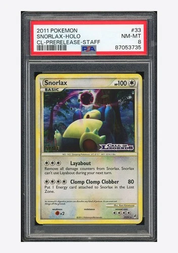 Pokemon PSA 8 Snorlax Holo Staff 2011 33/95 Call of Legends Prerelease English