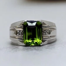Peridot Gemstone With 925 Sterling Silver Groom Ring For Men's #AL956
