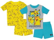 4 Piece Pokemon Pajamas T Shirt Shorts 2 Sets Pikachu Boys 6 8 10 12 Cotton