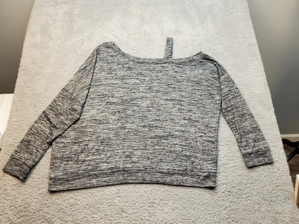 Market Spruce Knit Top Women Medium Gray Space Dye Cold Shoulder Sleeve Pullover Foto 2 de 4